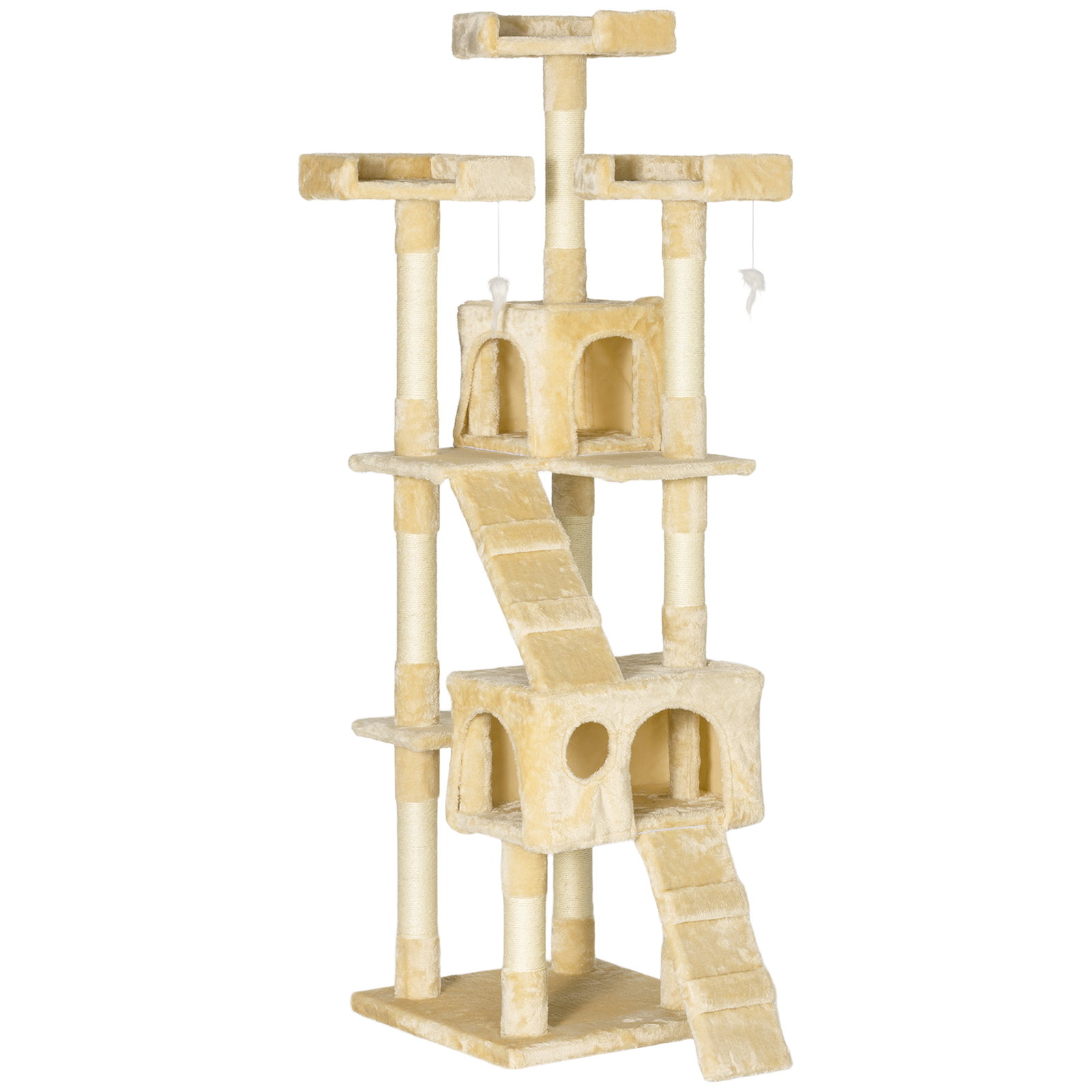 Árvore Arranhador para Gatos Grande 49x49x173 cm com Múltiplos Níveis Cavernas Brinquedos Suspensos Centro de Atividades de Sisa
