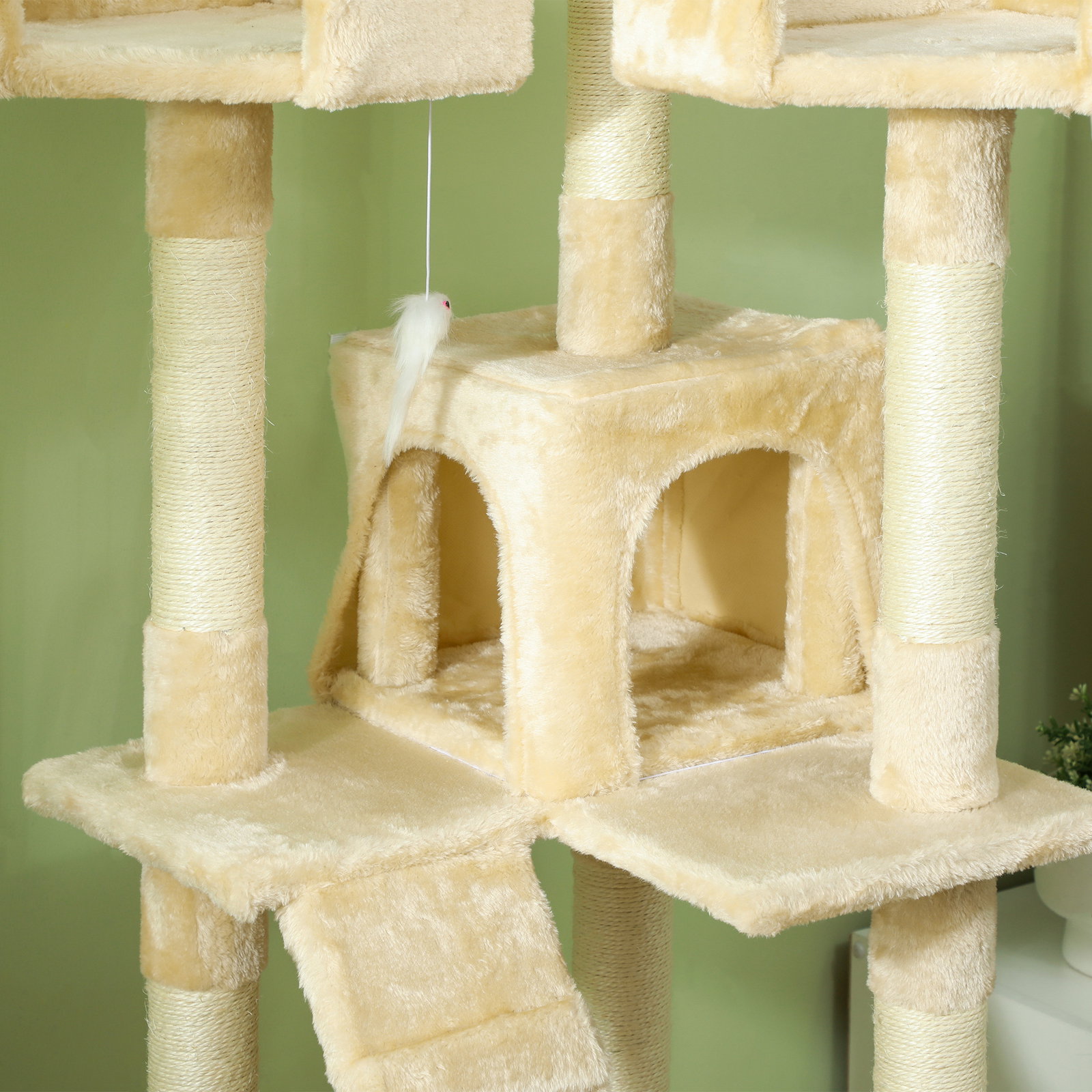 Árvore Arranhador para Gatos Grande 49x49x173 cm com Múltiplos Níveis Cavernas Brinquedos Suspensos Centro de Atividades de Sisa