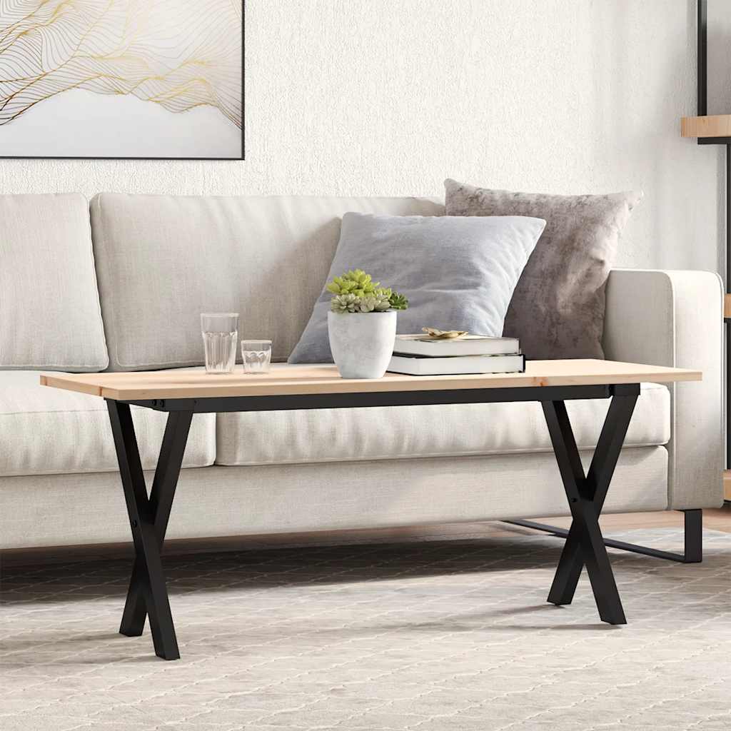Mesa de centro estrutura em x 110x40x45cm pinho e aço
