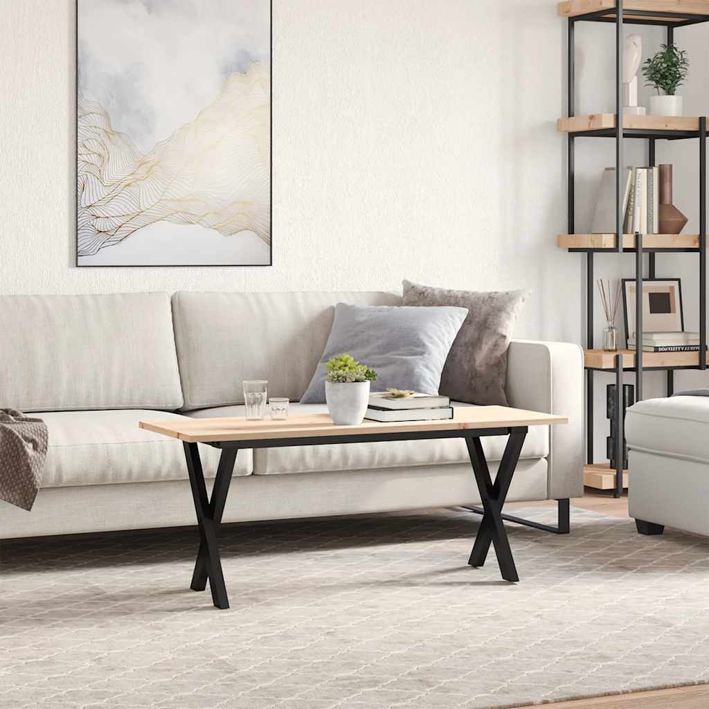 Mesa de centro estrutura em x 110x40x45cm pinho e aço