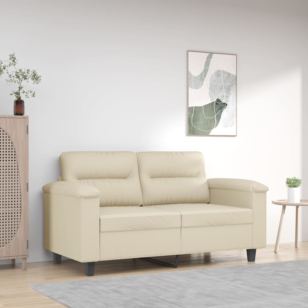 Sofá de 2 lugares 120 cm couro artificial cor creme