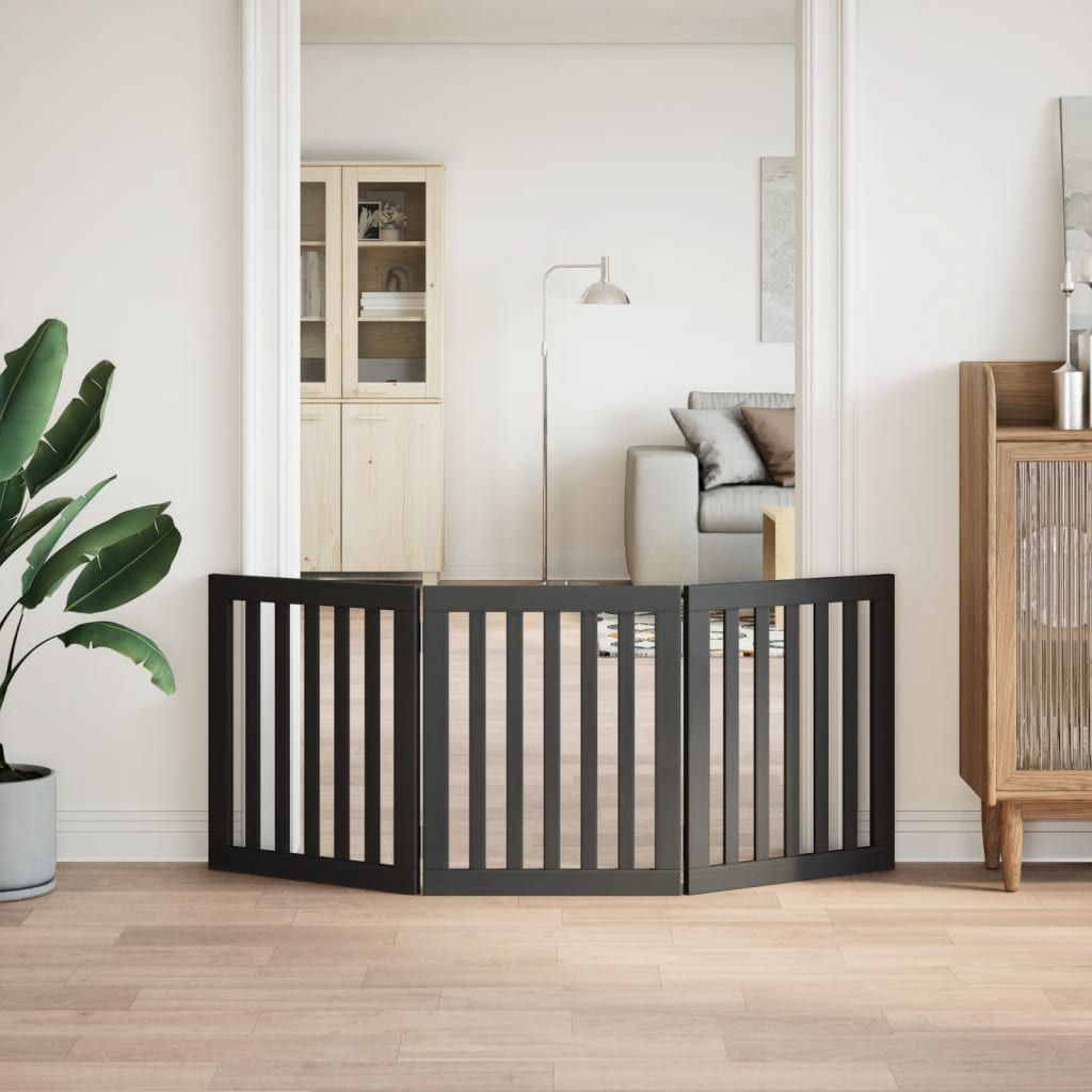 Portão para cães dobrável 3 painéis 150 cm álamo preto