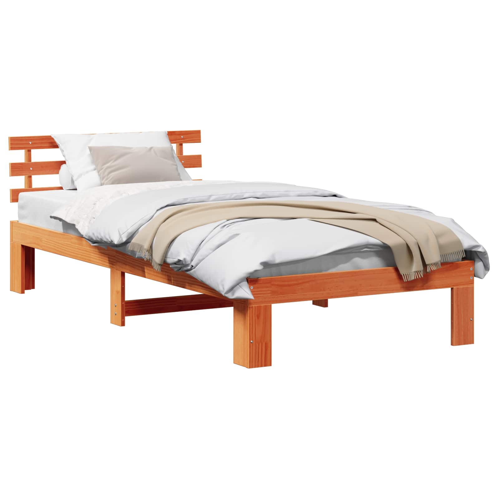 Estrutura da cama com cabeceira marrom cera 90 x 200 cm