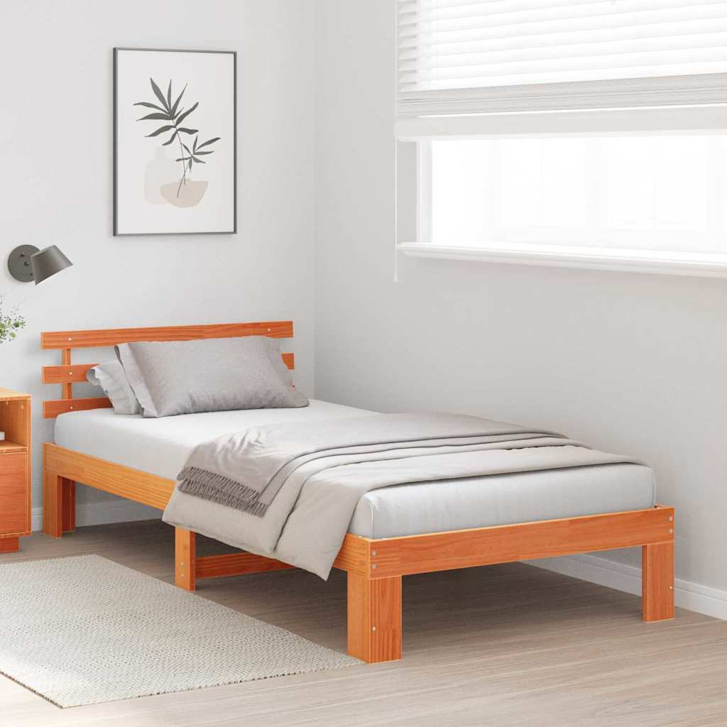 Estrutura da cama com cabeceira marrom cera 90 x 200 cm