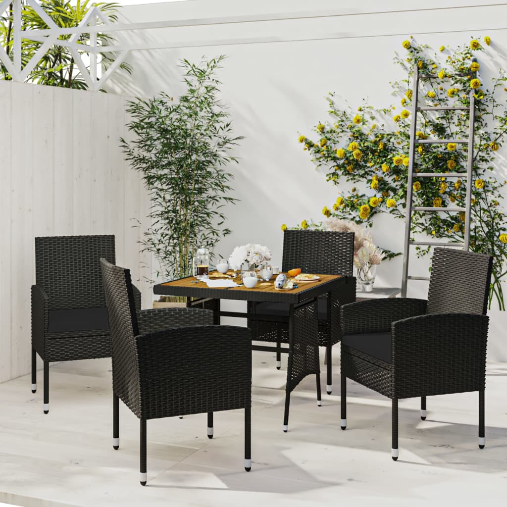 5 Pcs conjunto de jantar p/ exterior vime PE preto