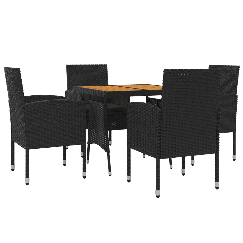 5 Pcs conjunto de jantar p/ exterior vime PE preto