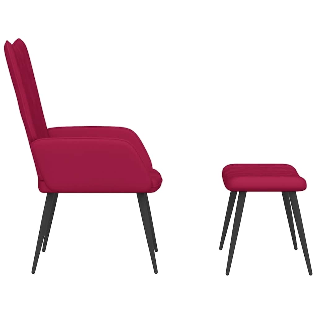 Cadeira de descanso com banco veludo vermelho tinto