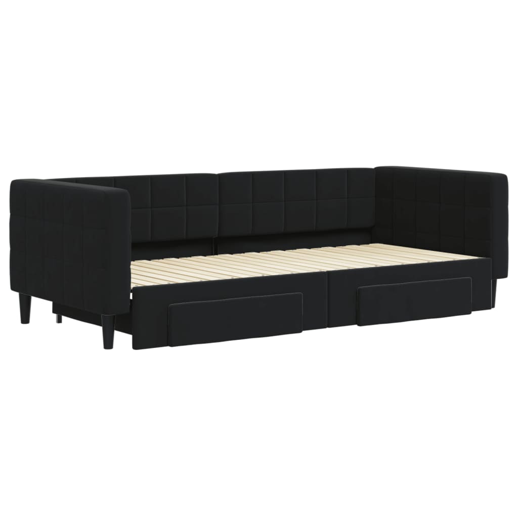 Sofá-cama com gavetão e gavetas 90x200 cm veludo preto