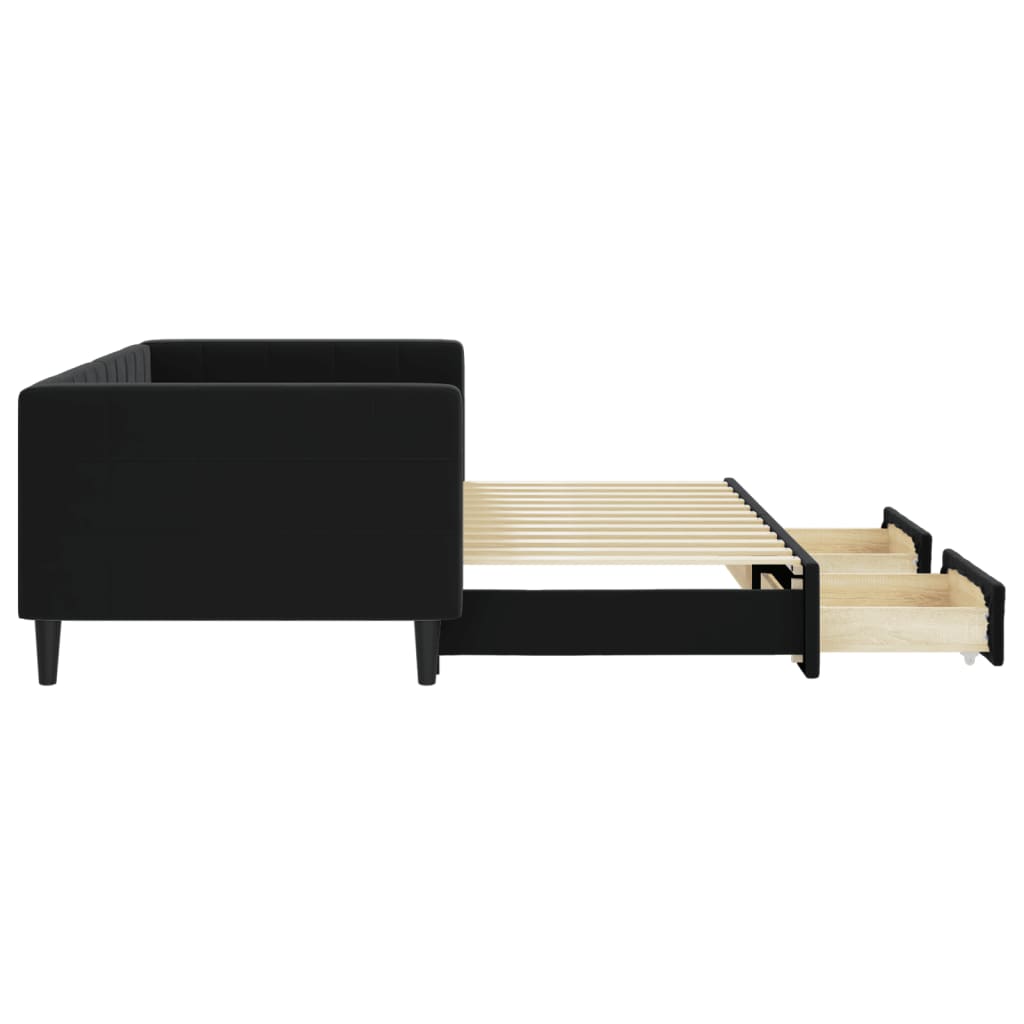 Sofá-cama com gavetão e gavetas 90x200 cm veludo preto