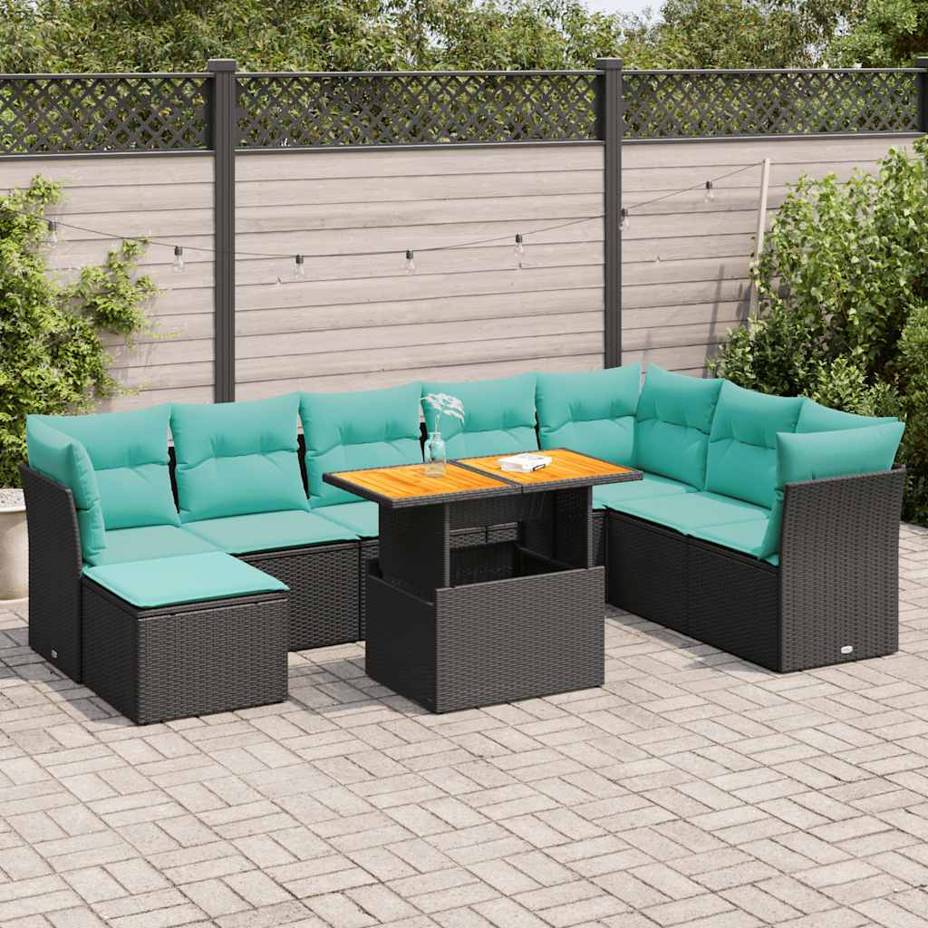 6 Pcs conjunto sofás de jardim c/ almofadões vime PE preto