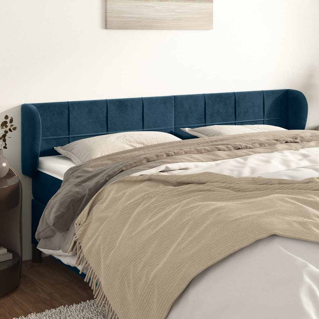 Cabeceira de cama c/ abas veludo 203x23x78/88cm azul-escuro