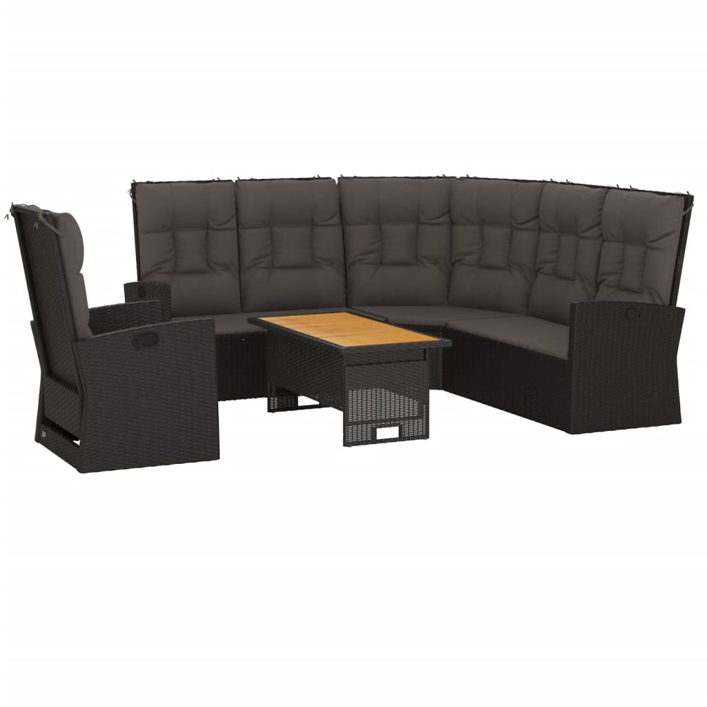 3 Pcs conjunto lounge de jardim c/ almofadões vime PE preto