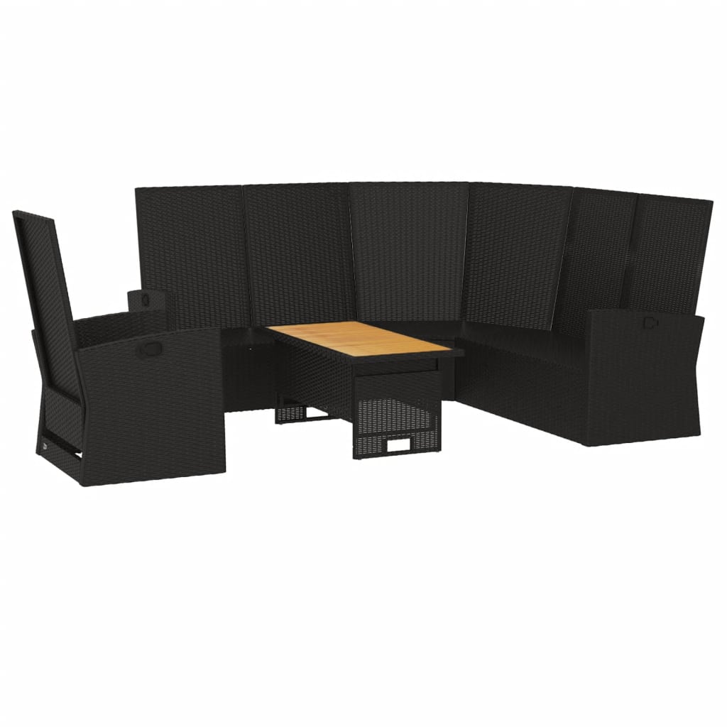 3 Pcs conjunto lounge de jardim c/ almofadões vime PE preto