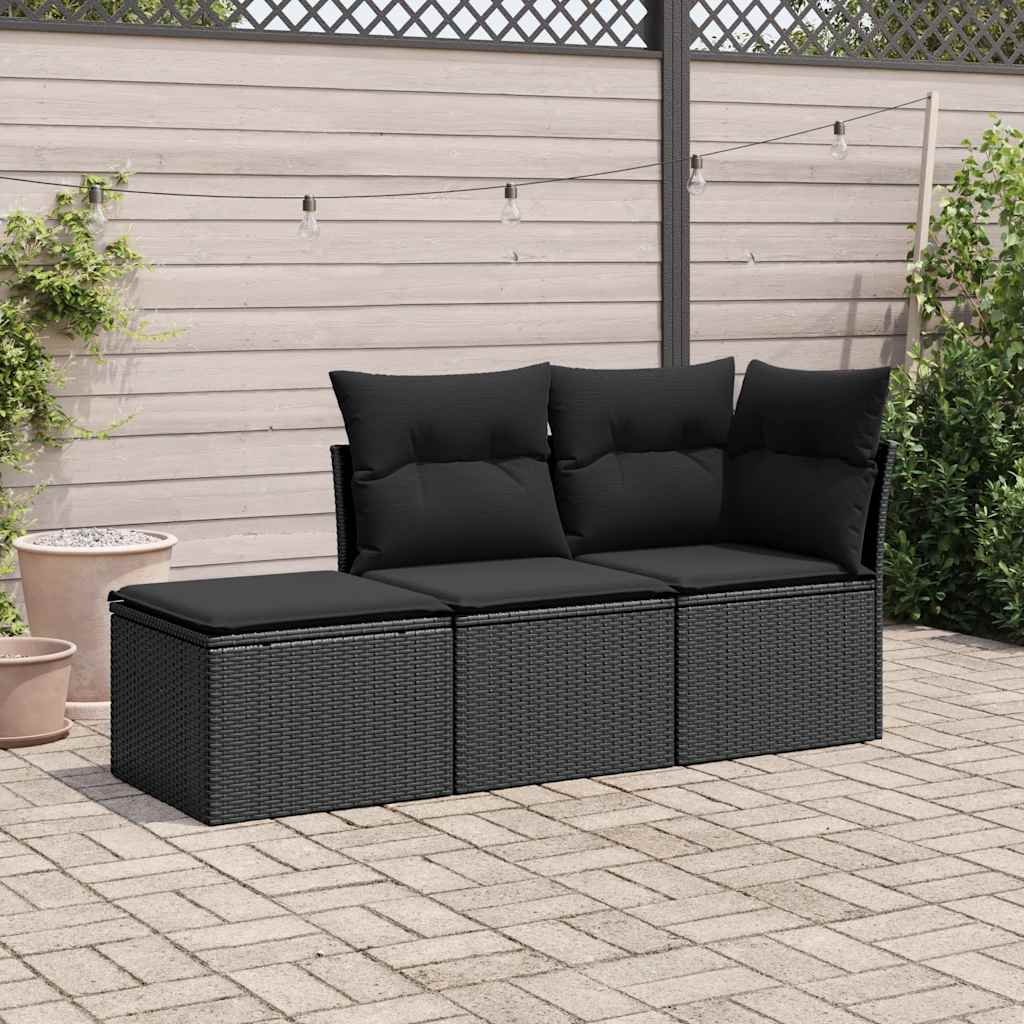 3 Pcs conjunto sofás de jardim com almofadões vime PE preto