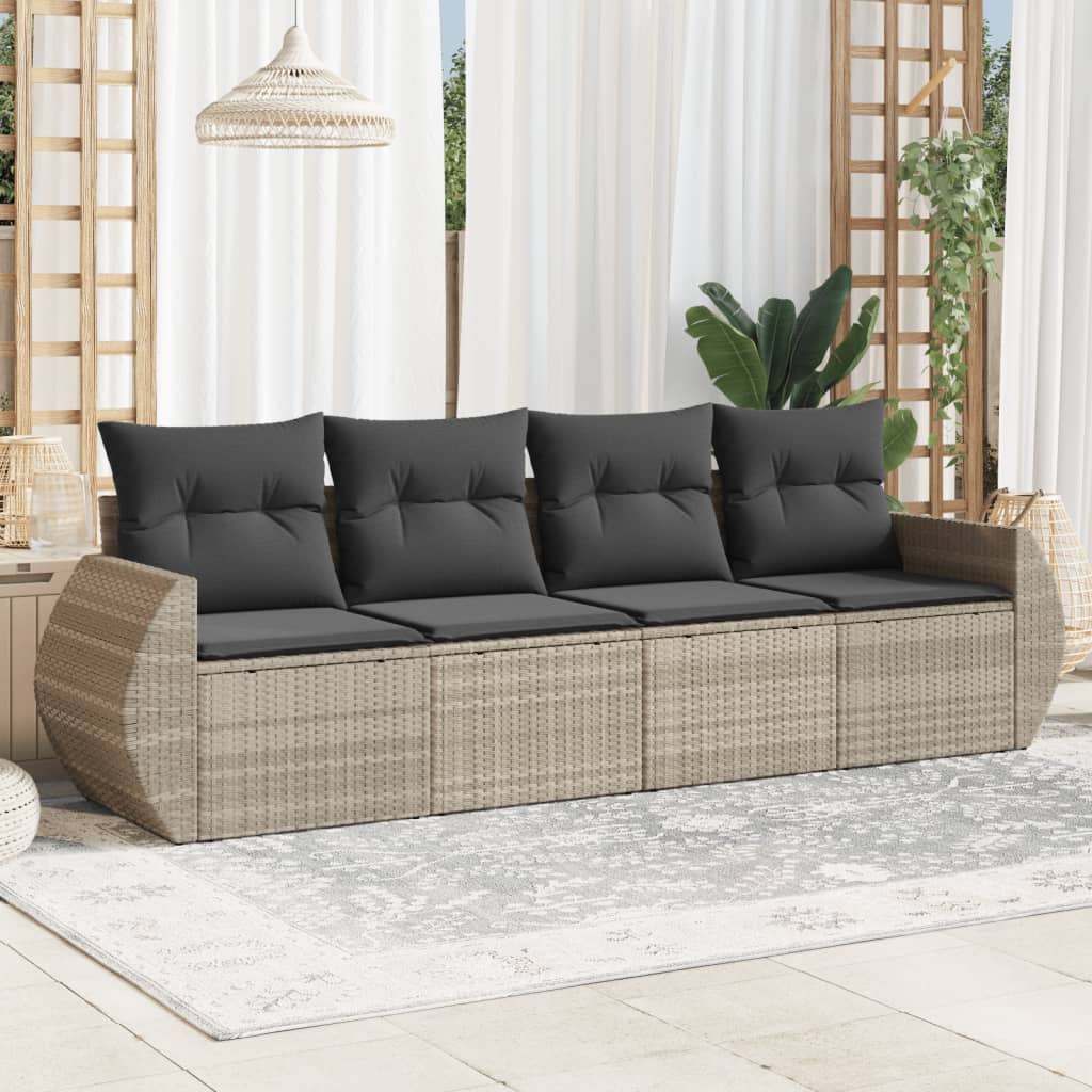 4 Pcs conj. sofás jardim c/ almofadões vime PE cinzento-claro