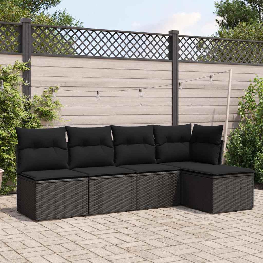 5 Pcs conjunto sofás de jardim com almofadões vime PE preto