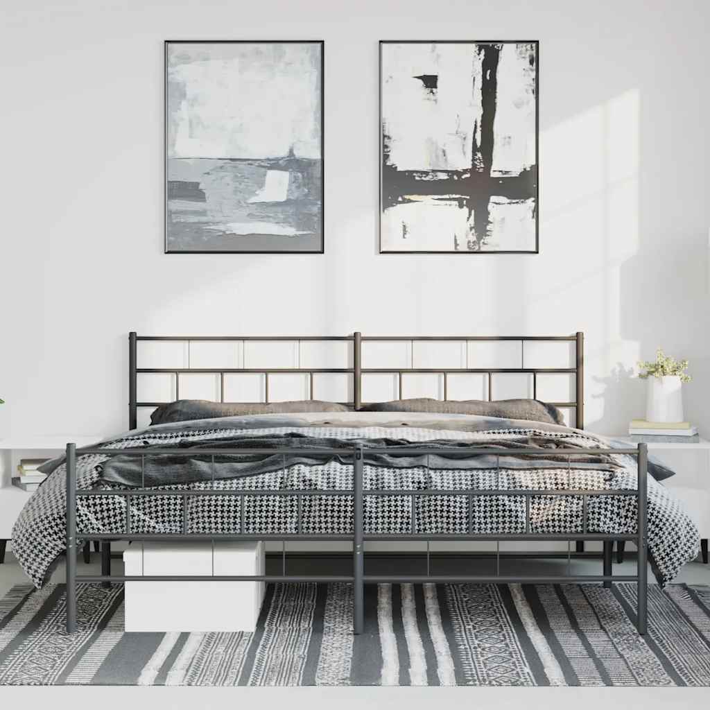 Estrutura de cama com cabeceira e pés 193x203 cm metal preto