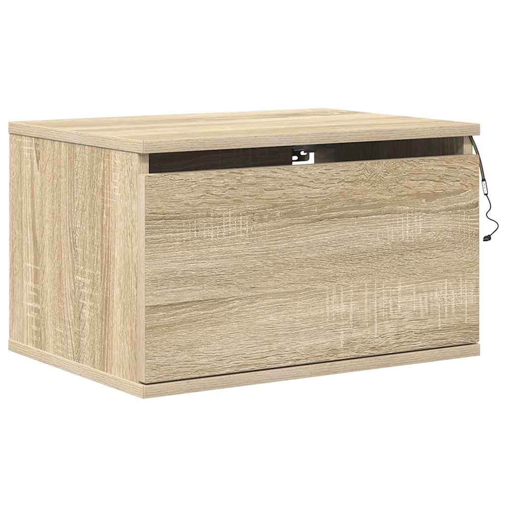 Mesa de cabeceira de parede com luzes LED carvalho sonoma