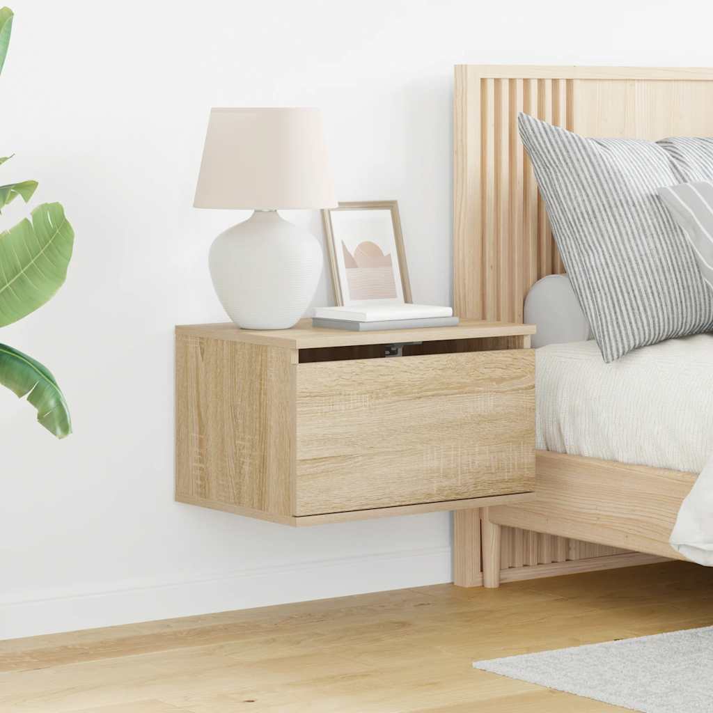Mesa de cabeceira de parede com luzes LED carvalho sonoma