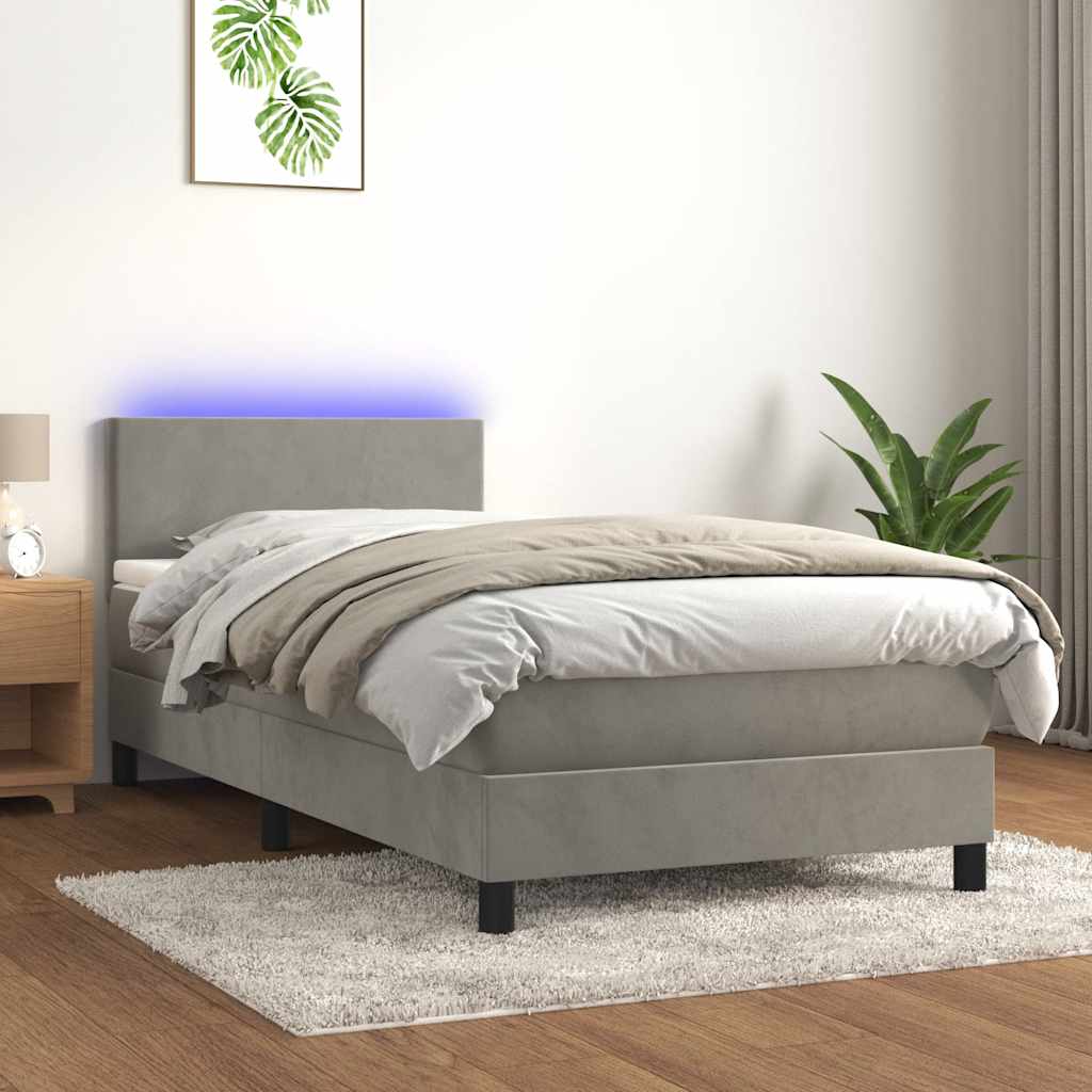 Cama box spring c/ colchão/LED 80x200 cm veludo cinzento-claro