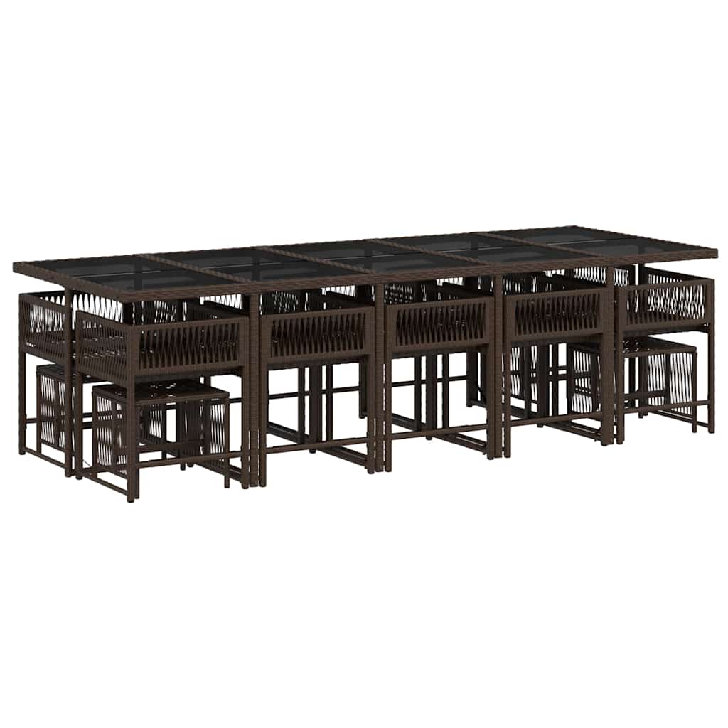 15 Pcs conjunto jantar p/ jardim c/ almofadões vime PE castanho