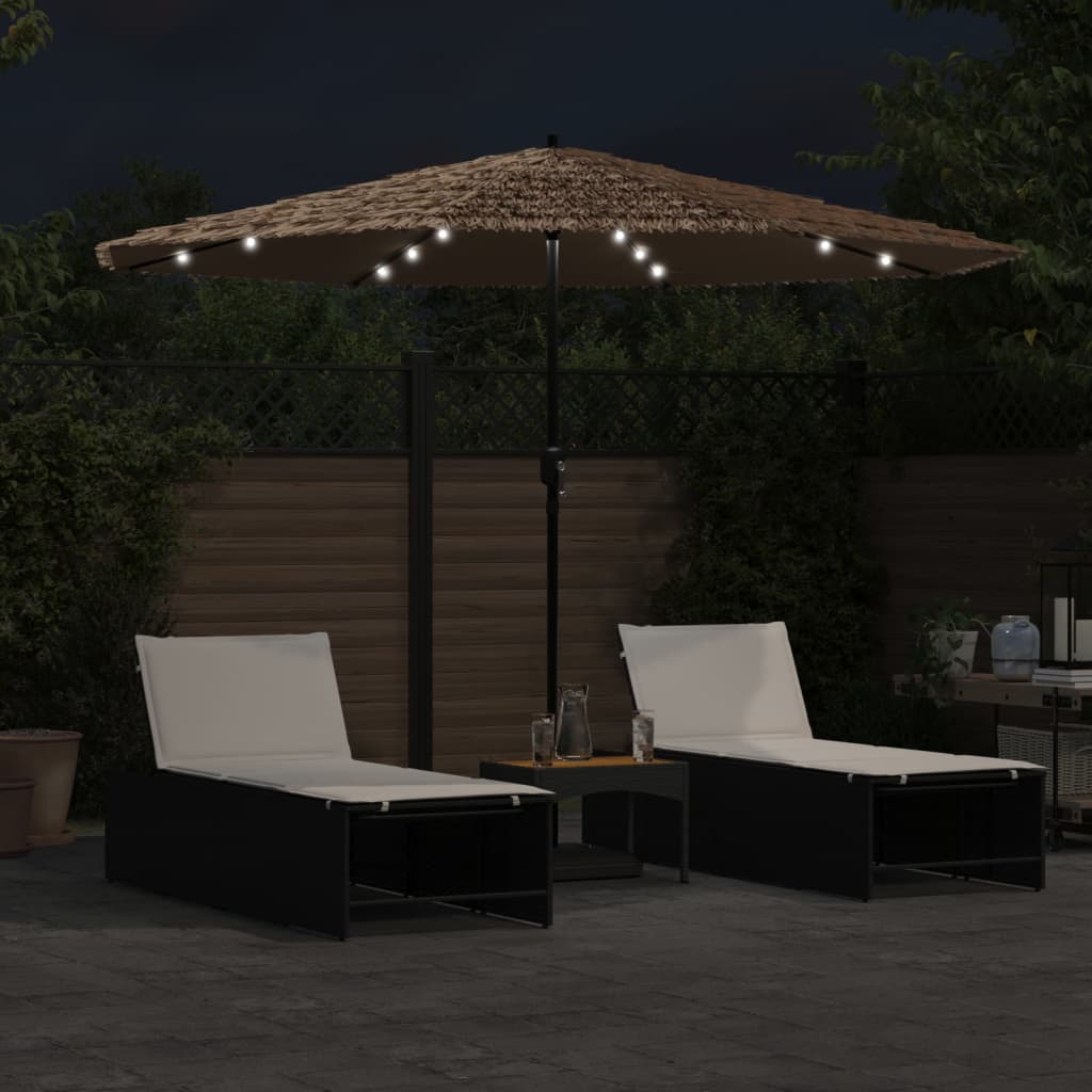 Guarda-sol c/ luzes LED e poste de aço 324x324x247 cm castanho