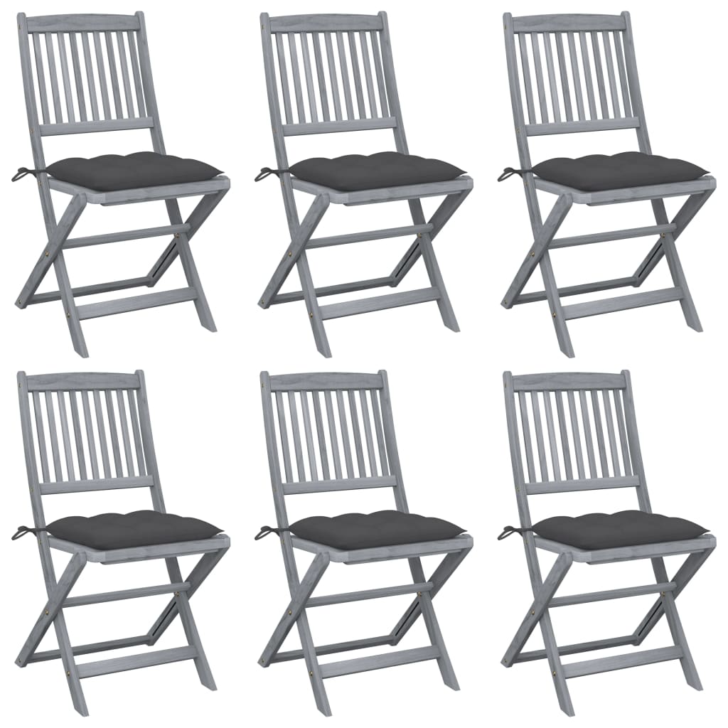 Cadeiras exterior dobráveis c/ almofadões 6 pcs acácia maciça