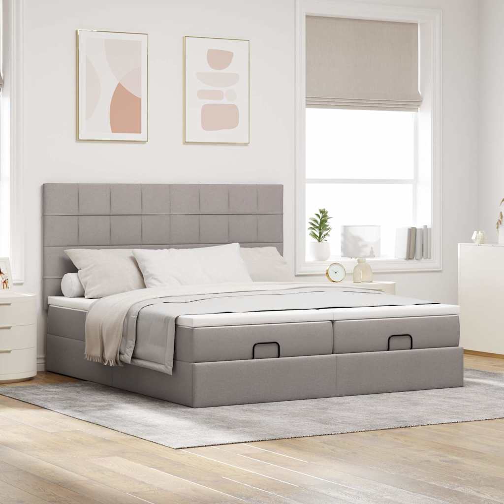 Estrutura de cama otomana com colchões tecido cinzento