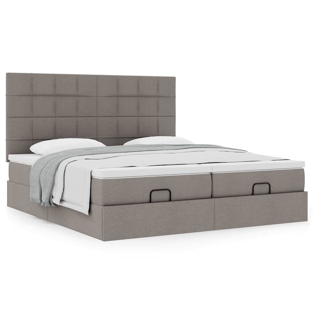 Estrutura de cama otomana com colchões tecido cinzento