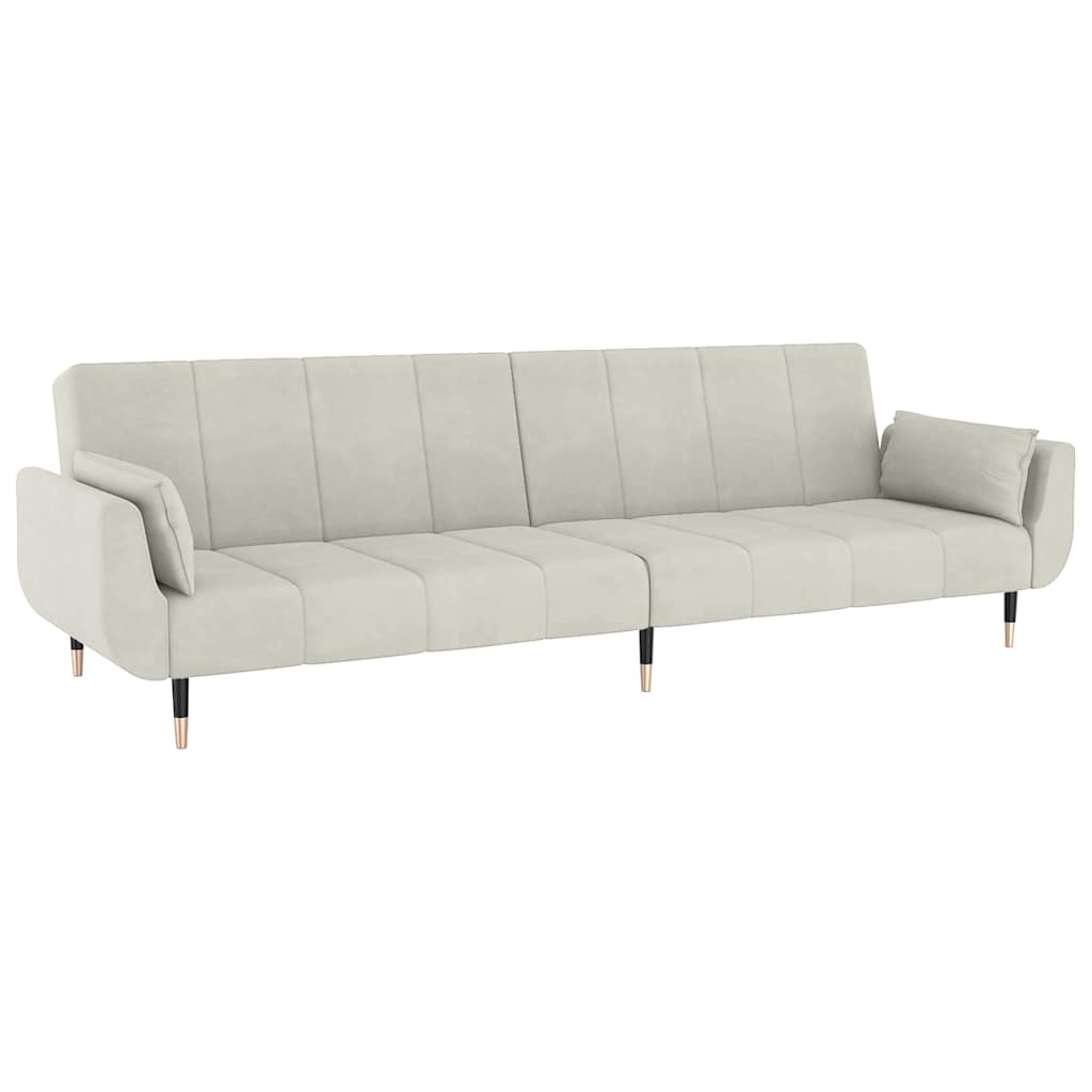 Sofá-cama 2 lugares com duas almofadas veludo cor creme