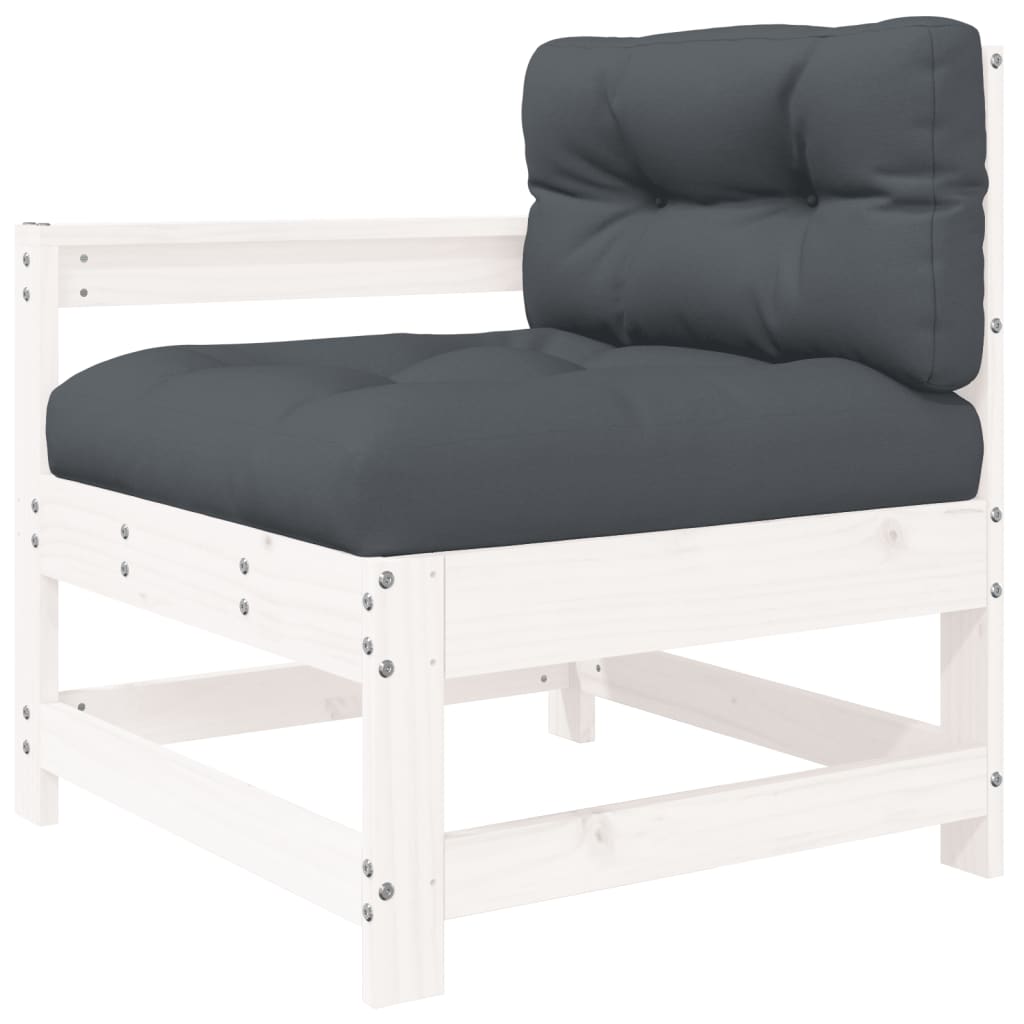 8Pcs conjunto lounge jardim c/ almofadões madeira maciça branco
