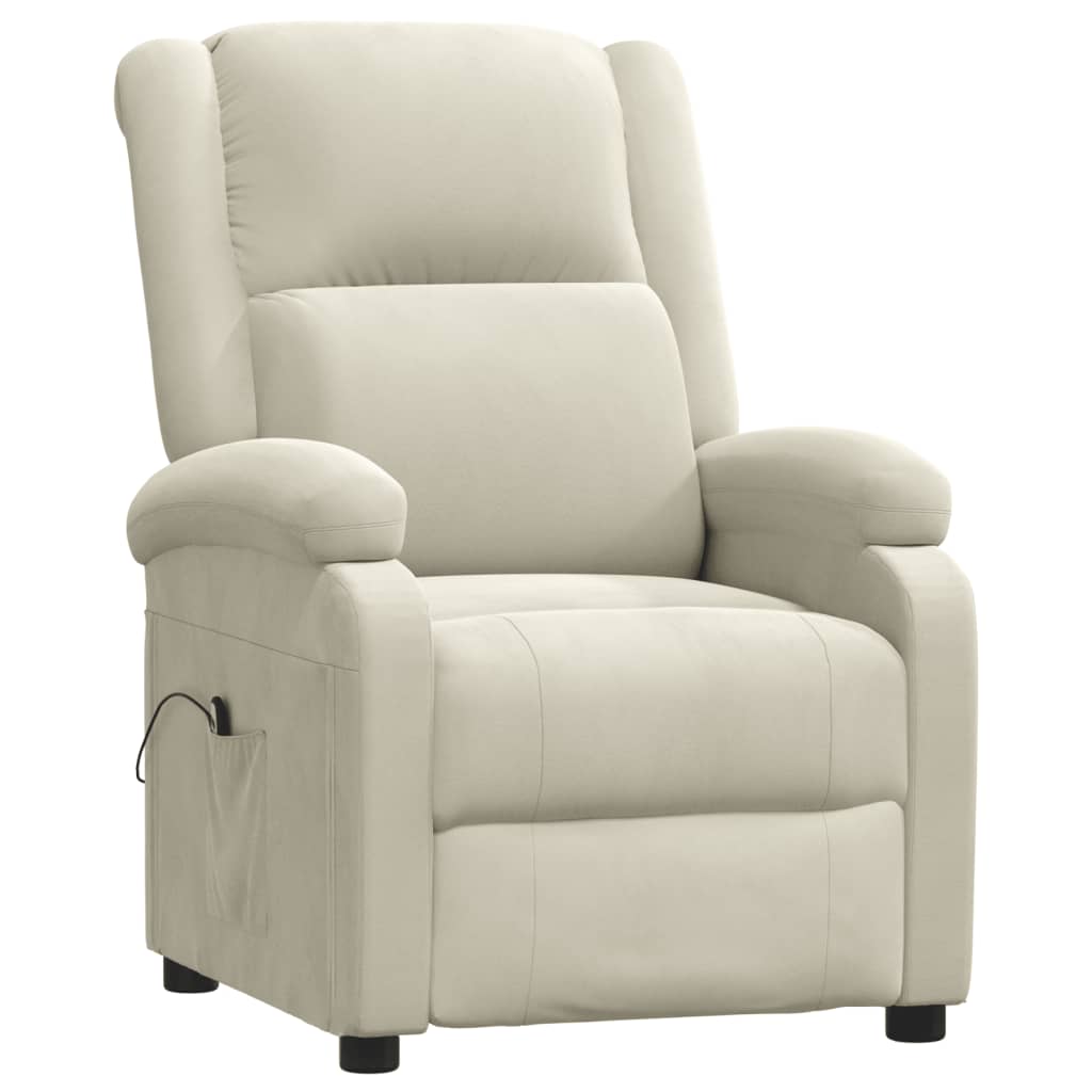 Poltrona de massagens reclinável veludo cor creme