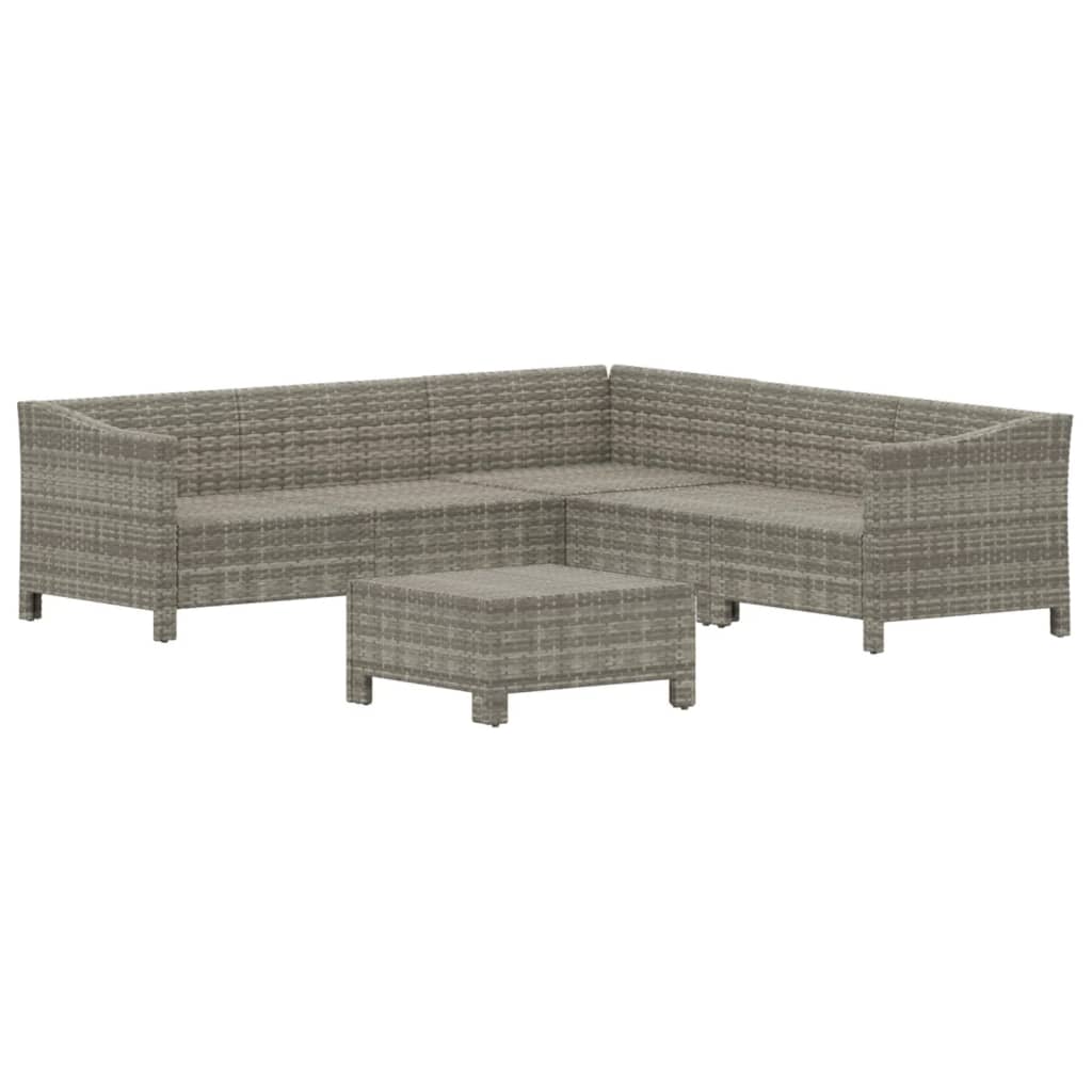 6 Pcs conjunto lounge de jardim c/ almofadões vime PE cinzento