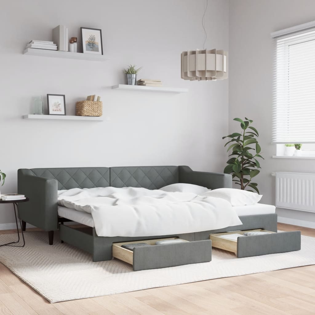 Sofá-cama c/ gavetão e gavetas 90x190 cm tecido cinzento-escuro