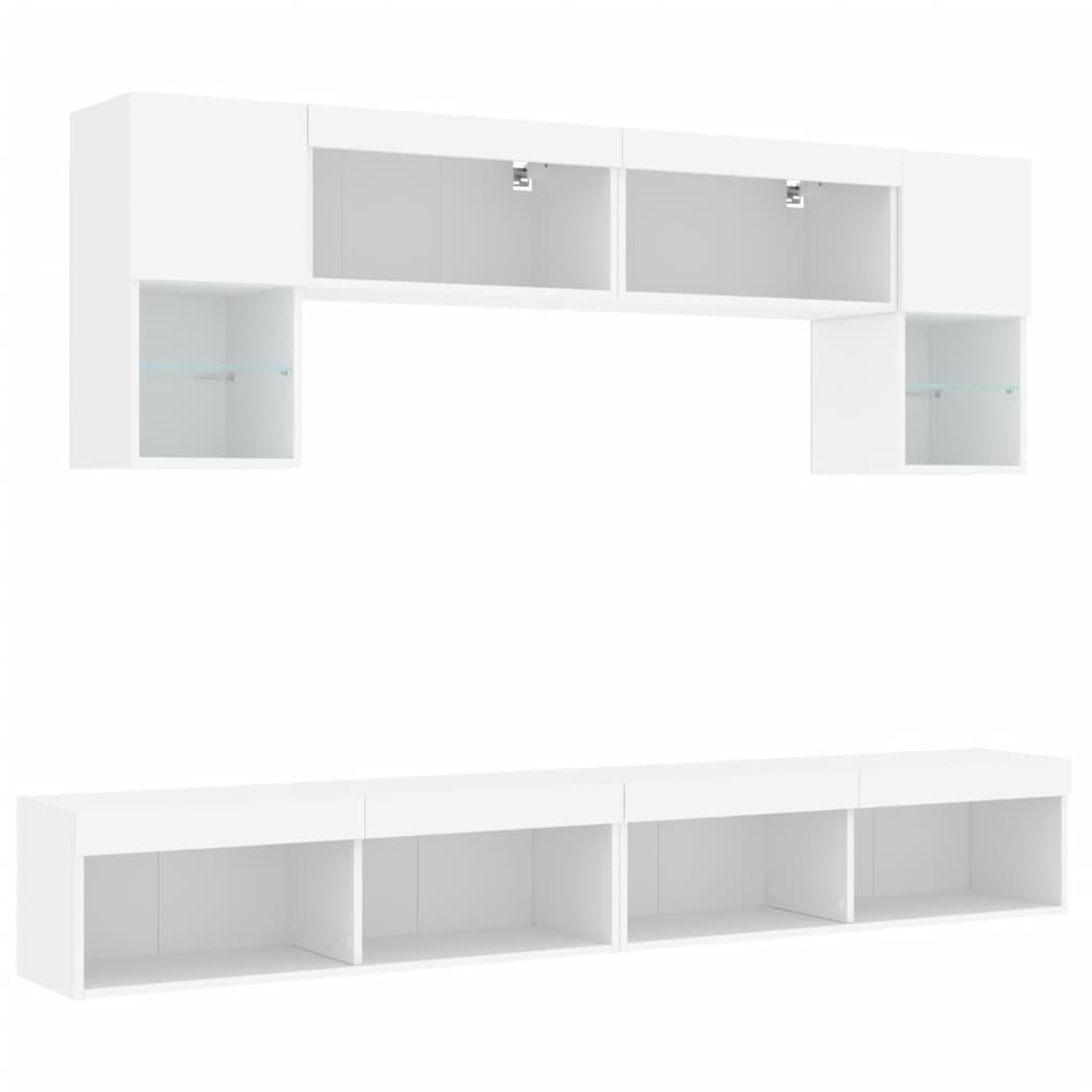 6Pcs móveis de parede p/ TV c/ leds derivados de madeira branco