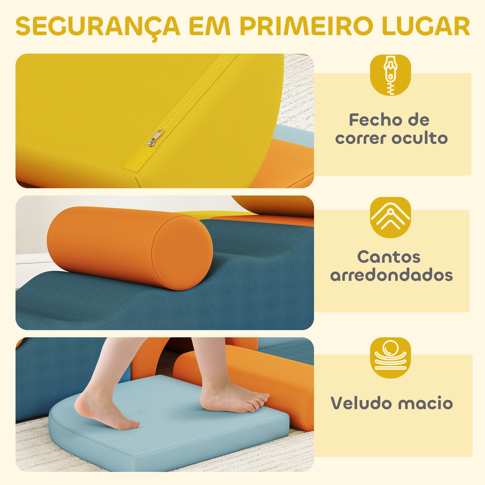 Conjunto de 9 blocos de espuma para crianças com capas de veludo laváveis blocos de psicomotricidade para escalar e rastejar multicor
