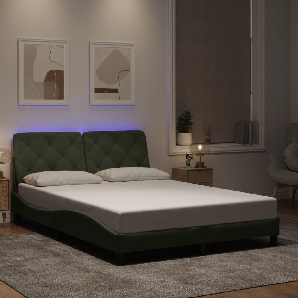 Estrutura de cama com LED sem colchão 120x200 cm veludo cinzento-claro