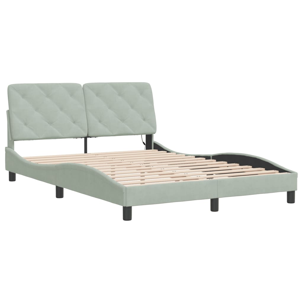 Estrutura de cama com LED sem colchão 120x200 cm veludo cinzento-claro