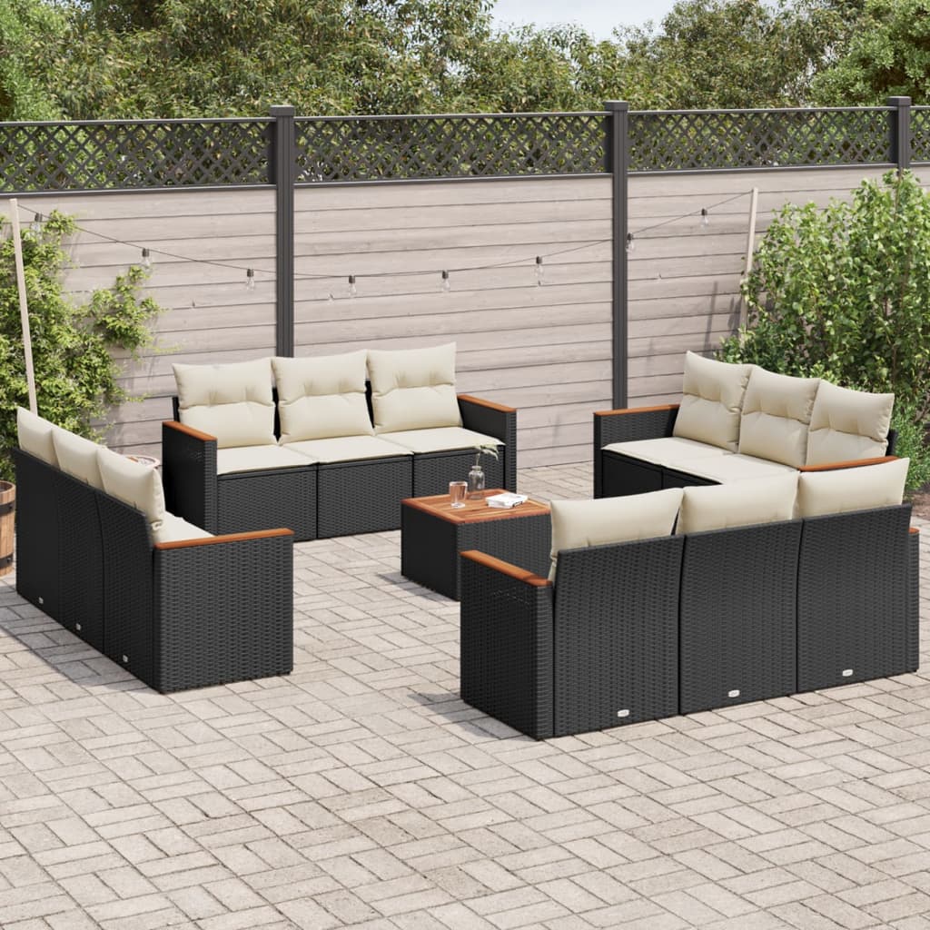 13 Pcs conjunto de sofás de jardim com almofadões vime PE preto