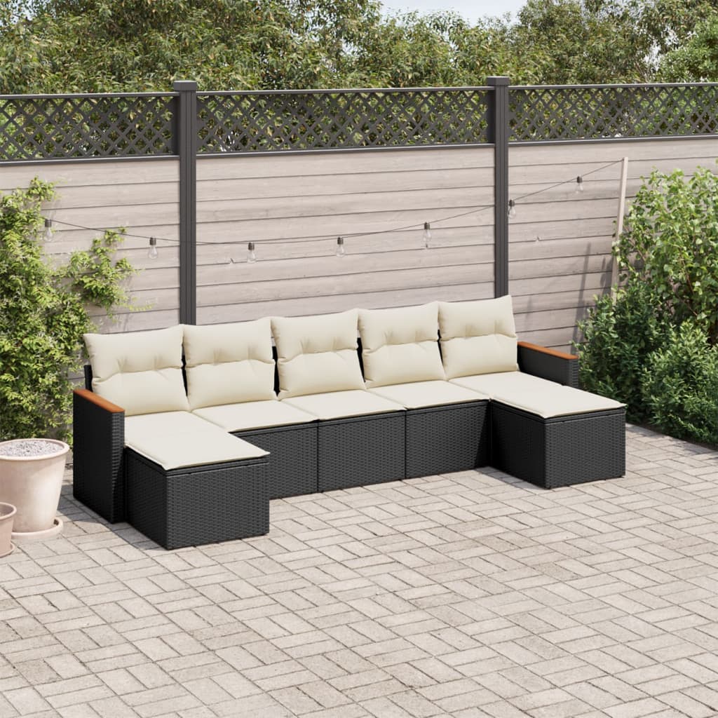7 Pcs conjunto de sofás p/ jardim c/ almofadões vime PE preto