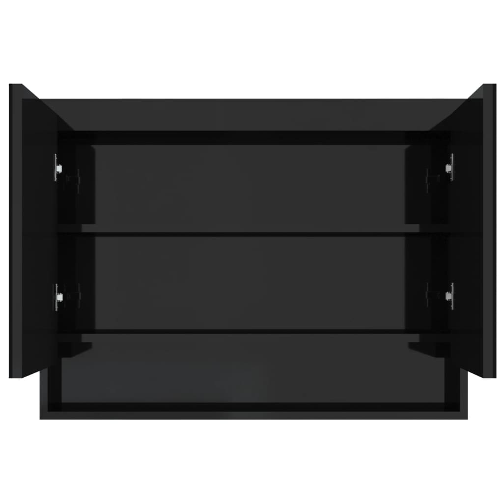 Armário espelhado p/ casa banho 80x15x60 cm MDF preto brilhante