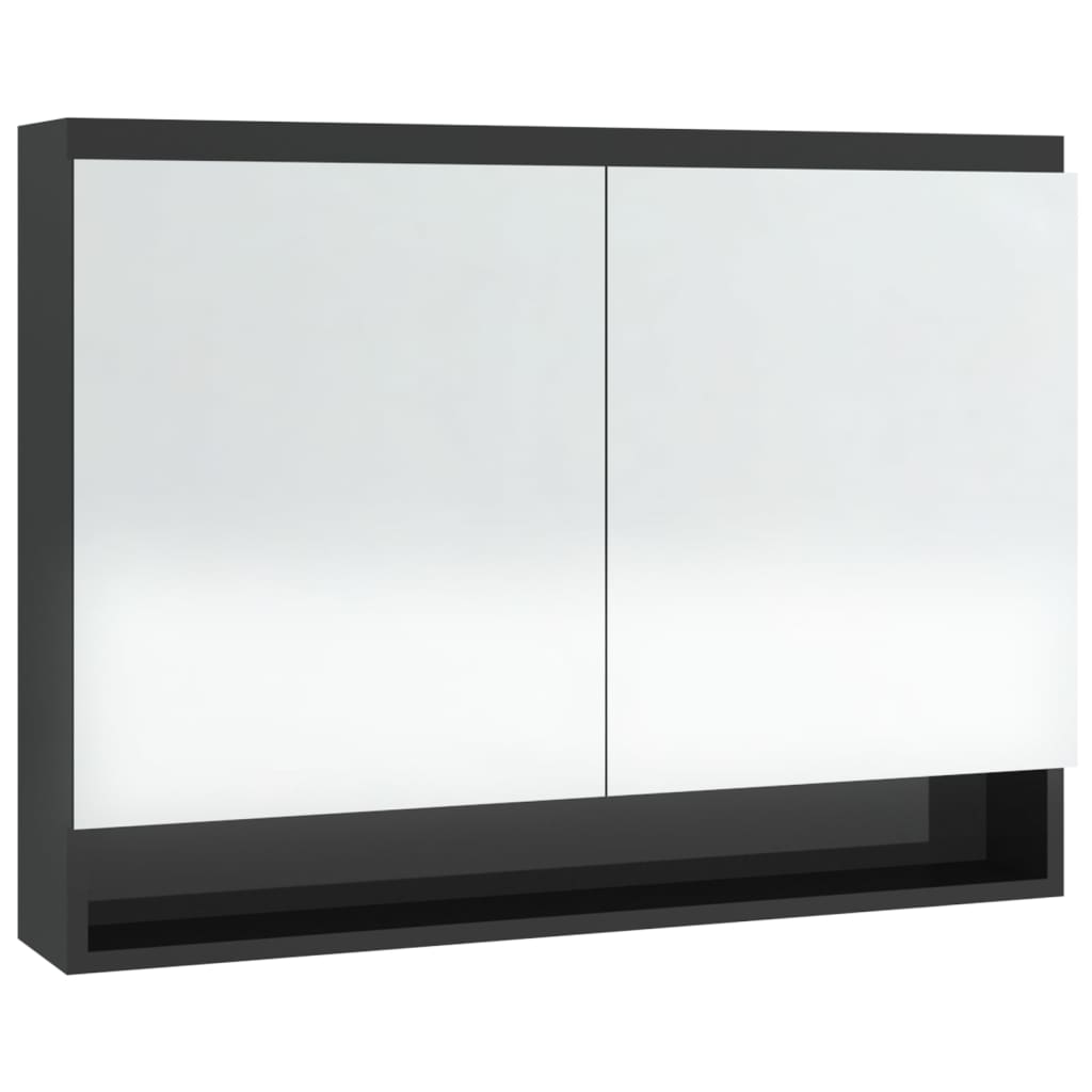 Armário espelhado p/ casa banho 80x15x60 cm MDF preto brilhante