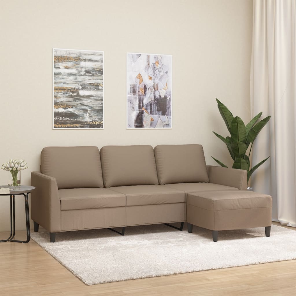 Sofá 3 lugares c/ apoio pés 180 cm couro artificial cappuccino