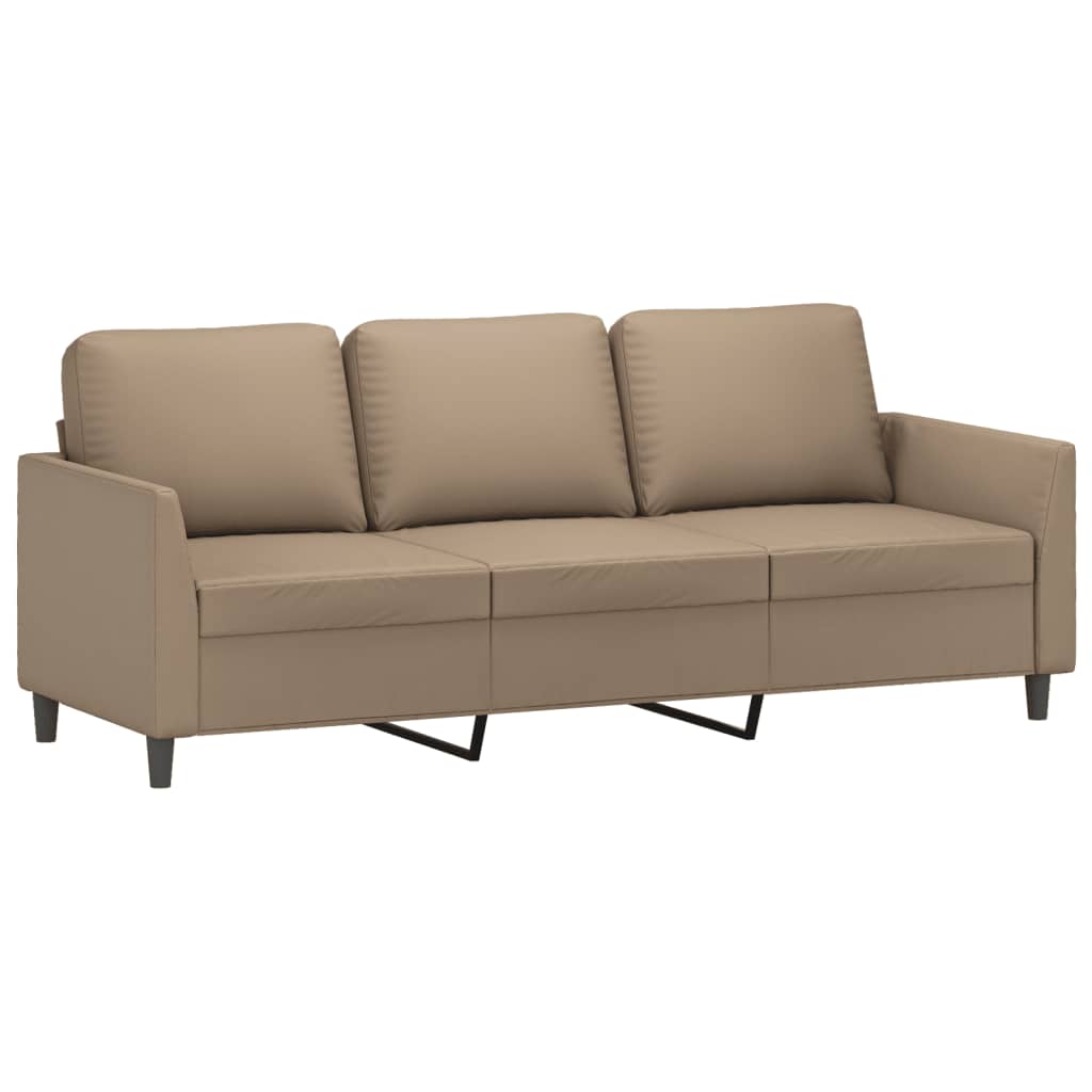 Sofá 3 lugares c/ apoio pés 180 cm couro artificial cappuccino