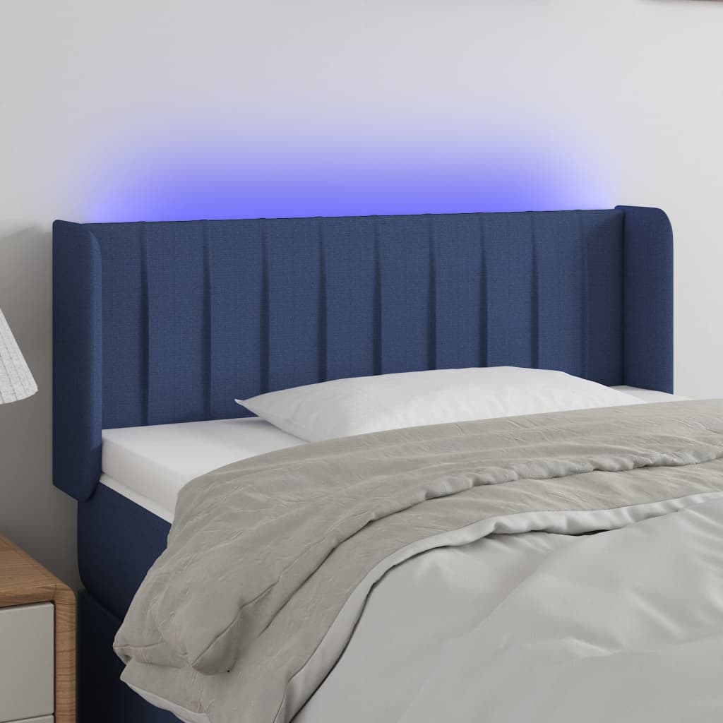 Cabeceira de cama c/ luzes LED tecido 83x16x78/88 cm azul