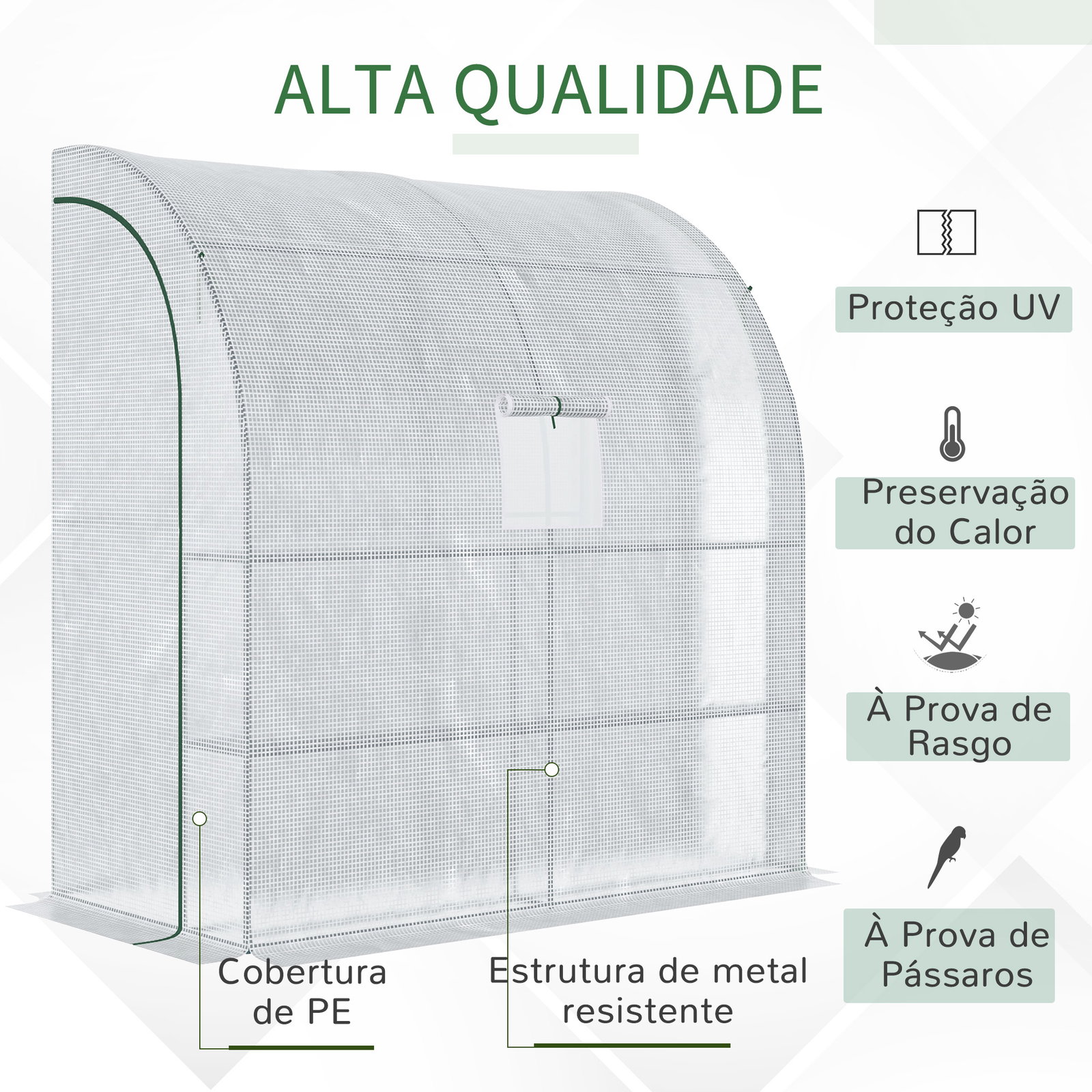 Estufa Pequena Estufa de Exterior com Janelas Prateleiras de 3 Níveis Estufa para Cultivo de Plantas Flores 200x100x215 cm Branc