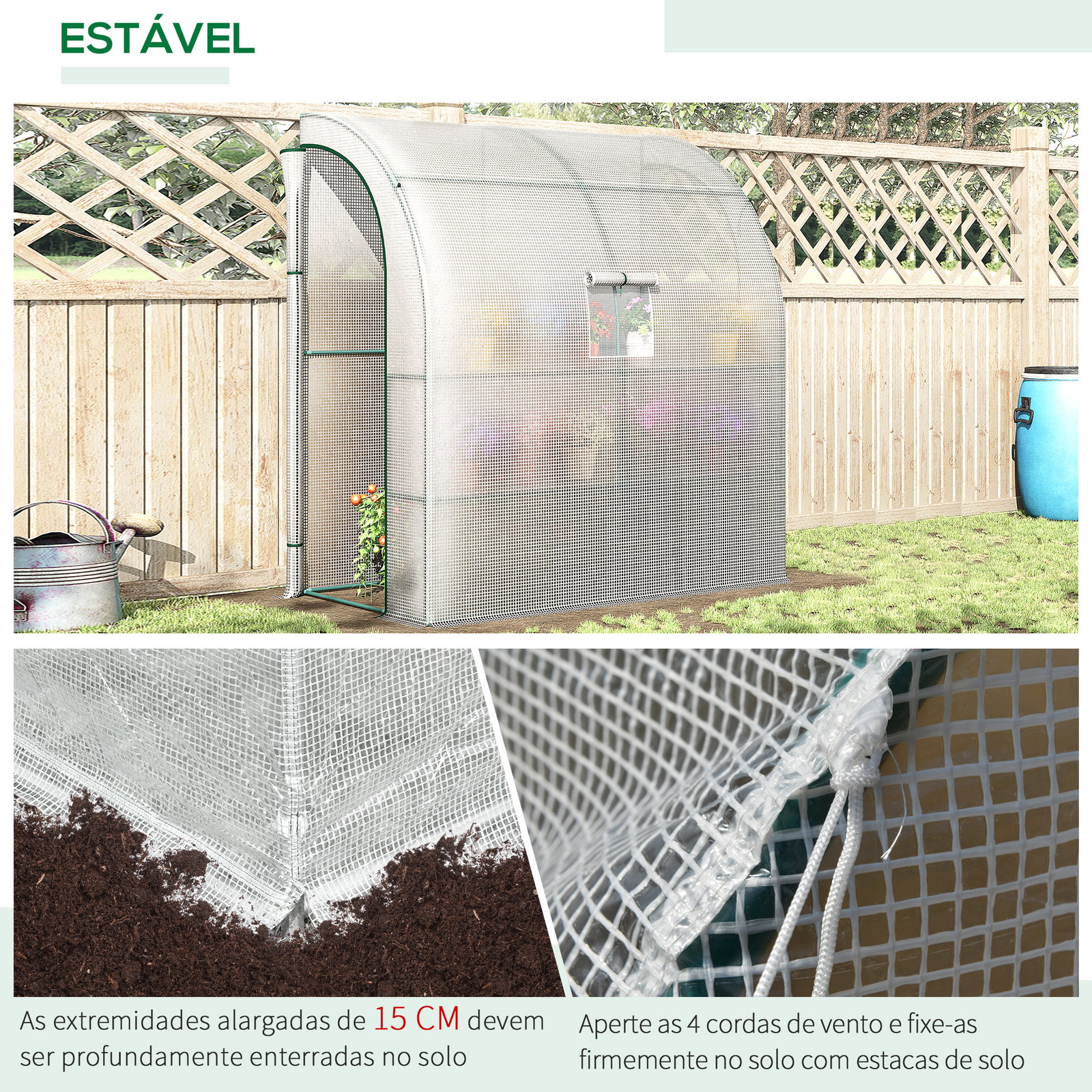 Estufa Pequena Estufa de Exterior com Janelas Prateleiras de 3 Níveis Estufa para Cultivo de Plantas Flores 200x100x215 cm Branc