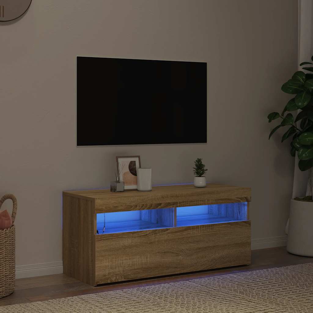 Móvel de TV com luzes LED 90x35x40 cm carvalho sonoma