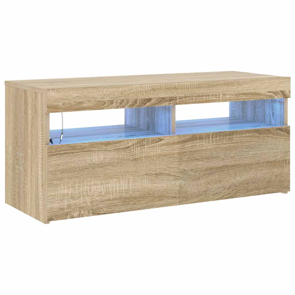 Móvel de TV com luzes LED 90x35x40 cm carvalho sonoma