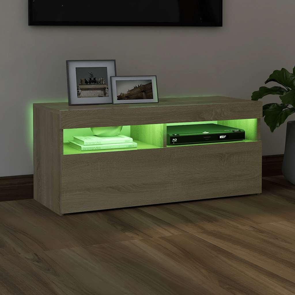 Móvel de TV com luzes LED 90x35x40 cm carvalho sonoma